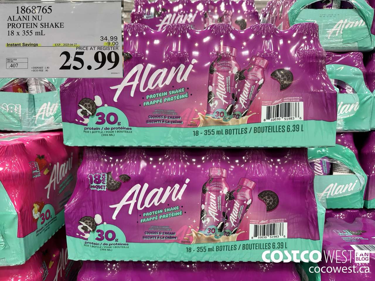 1868765 ALANI NU PROTEIN SHAKE 18 X 355ML ($9.00 INSTANT SAVINGS EXPIRES ON 2025-04-27) $25.99