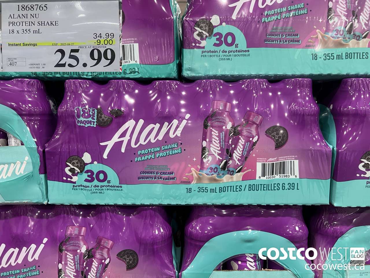 1868765 ALANI NU PROTEIN SHAKE 18 X 355ML ($9.00 INSTANT SAVINGS EXPIRES ON 2025-04-27) $25.99