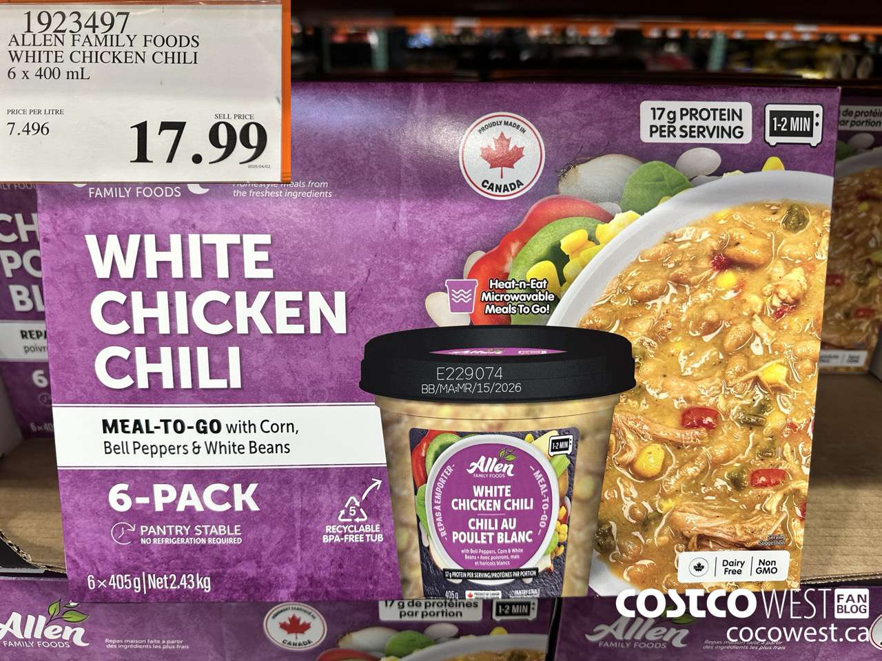 1923497 ALLEN FAMILY FOODS WHITE CHICKEN CHILI 6 X 400ML $17.99