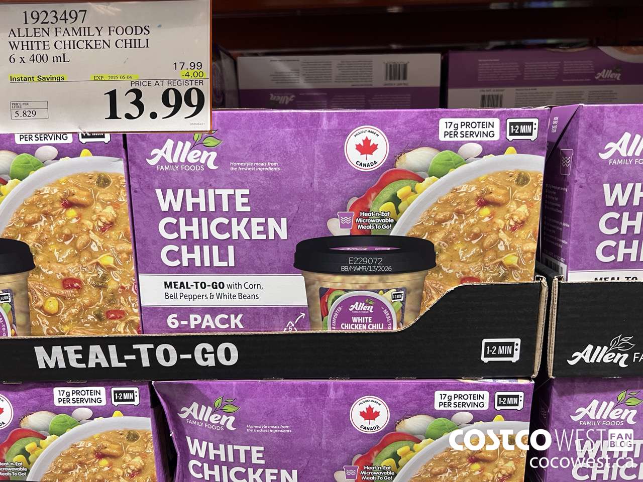 1923497 ALLEN FAMILY FOODS WHITE CHICKEN CHILI 6 X 400ML ($4.00 INSTANT SAVINGS EXPIRES ON 2025-05-04) $13.99