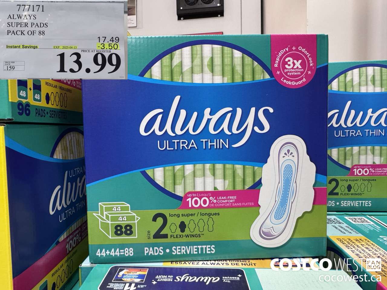 777171 ALWAYS ULTRA THIN PADS SUPER 88CT ($3.50 INSTANT SAVINGS EXPIRES ON 2025-04-13) $13.99