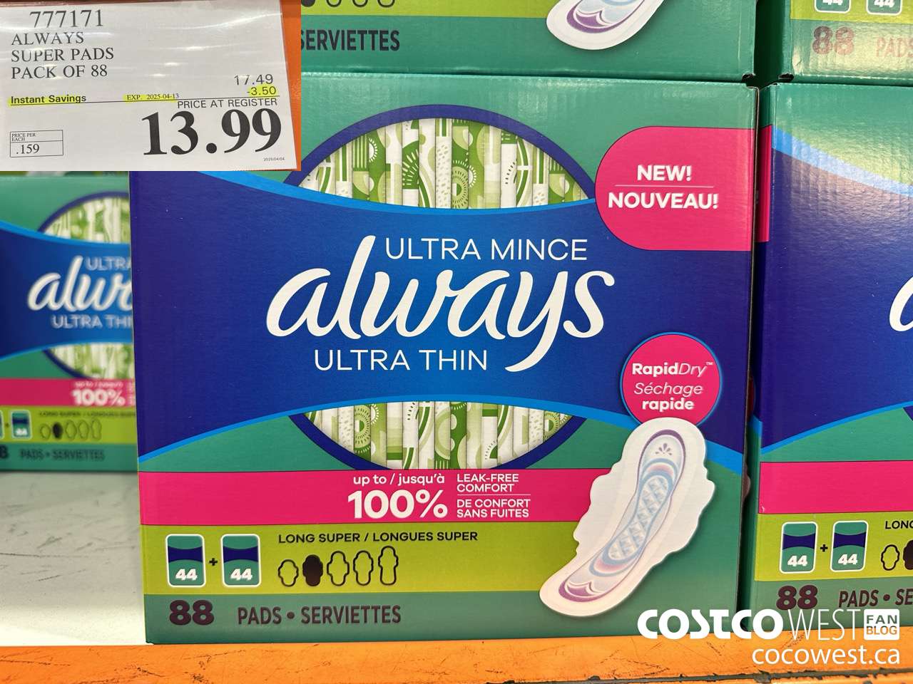 777171 ALWAYS ULTRA THIN PADS SUPER 88CT ($3.50 INSTANT SAVINGS EXPIRES ON 2025-04-13) $13.99