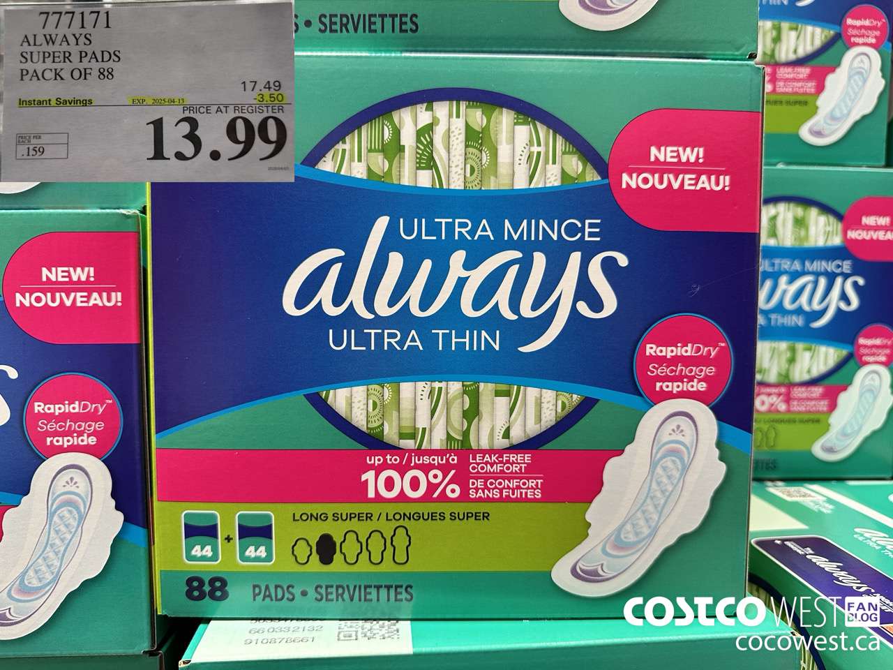 777171 ALWAYS ULTRA THIN PADS SUPER 88CT ($3.50 INSTANT SAVINGS EXPIRES ON 2025-04-13) $13.99