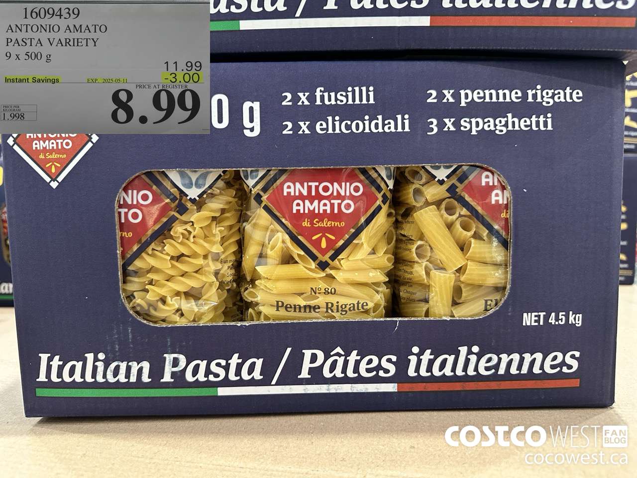 1609439 ANTONIO AMATO ASSORTED PASTA 9 X 500 G ($3.00 INSTANT SAVINGS EXPIRES ON 2025-05-11) $8.99