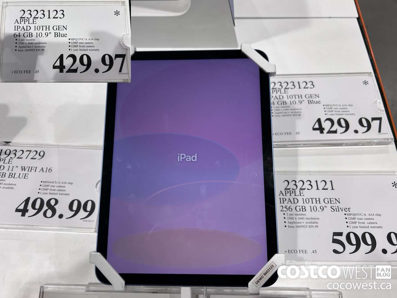 2323123 APPLE IPAD 10 64GB BLUE MPQ13VC/A $429.97