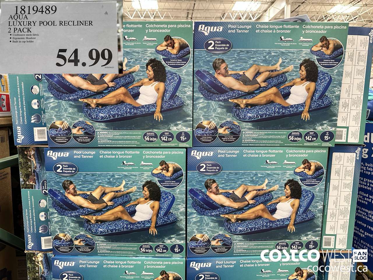 1819489 AQUA LUXURY POOL RECLINER 2 PACK $54.99