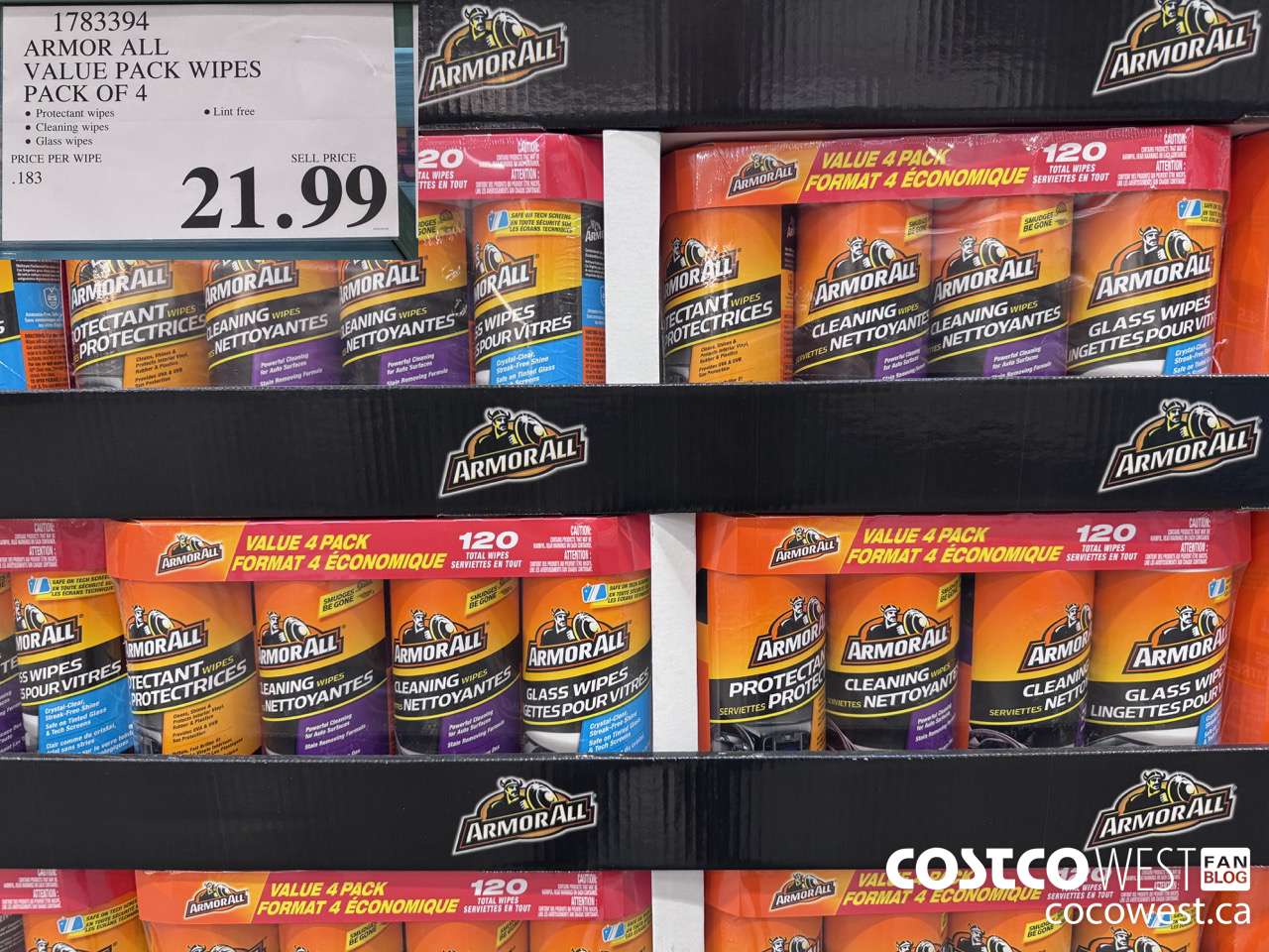 1783394 ARMOR ALL VALUE PACK WIPES 4 PACKS OF 30 $21.99