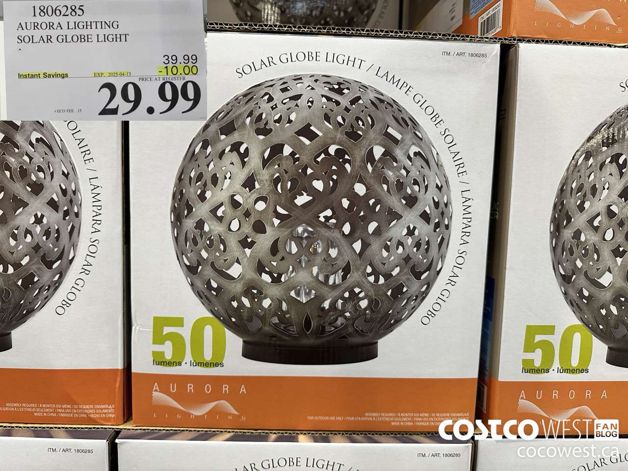 1806285 AURORA LIGHTING SOLAR GLOBE LIGHT ($10.00 INSTANT SAVINGS EXPIRES ON 2025-04-13) $29.99