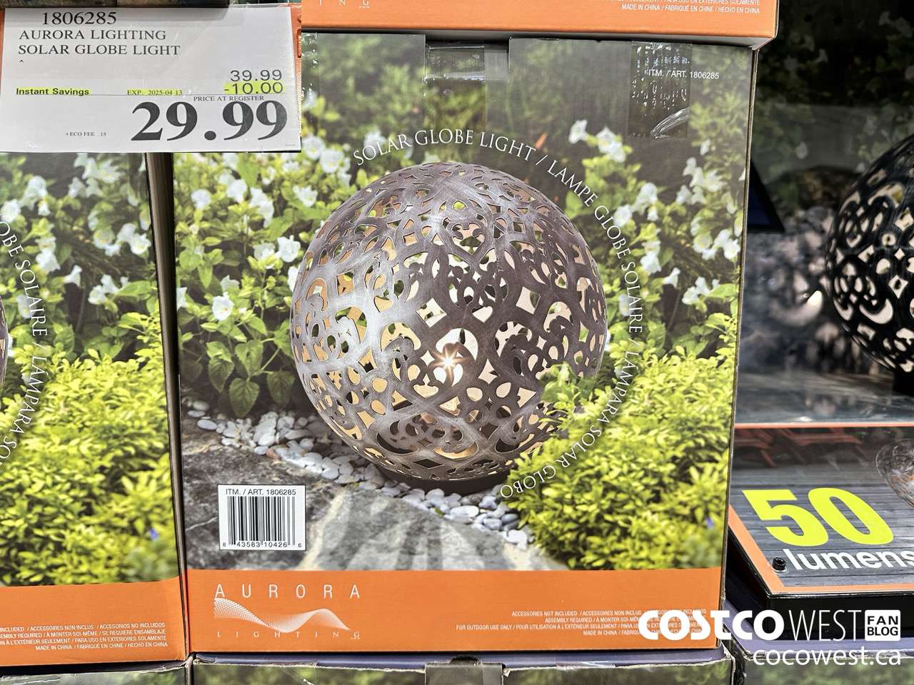 1806285 AURORA LIGHTIN SOLAR GLOBE LIGHT ($10.00 INSTANT SAVINGS EXPIRES ON 2025-04-13) $29.99