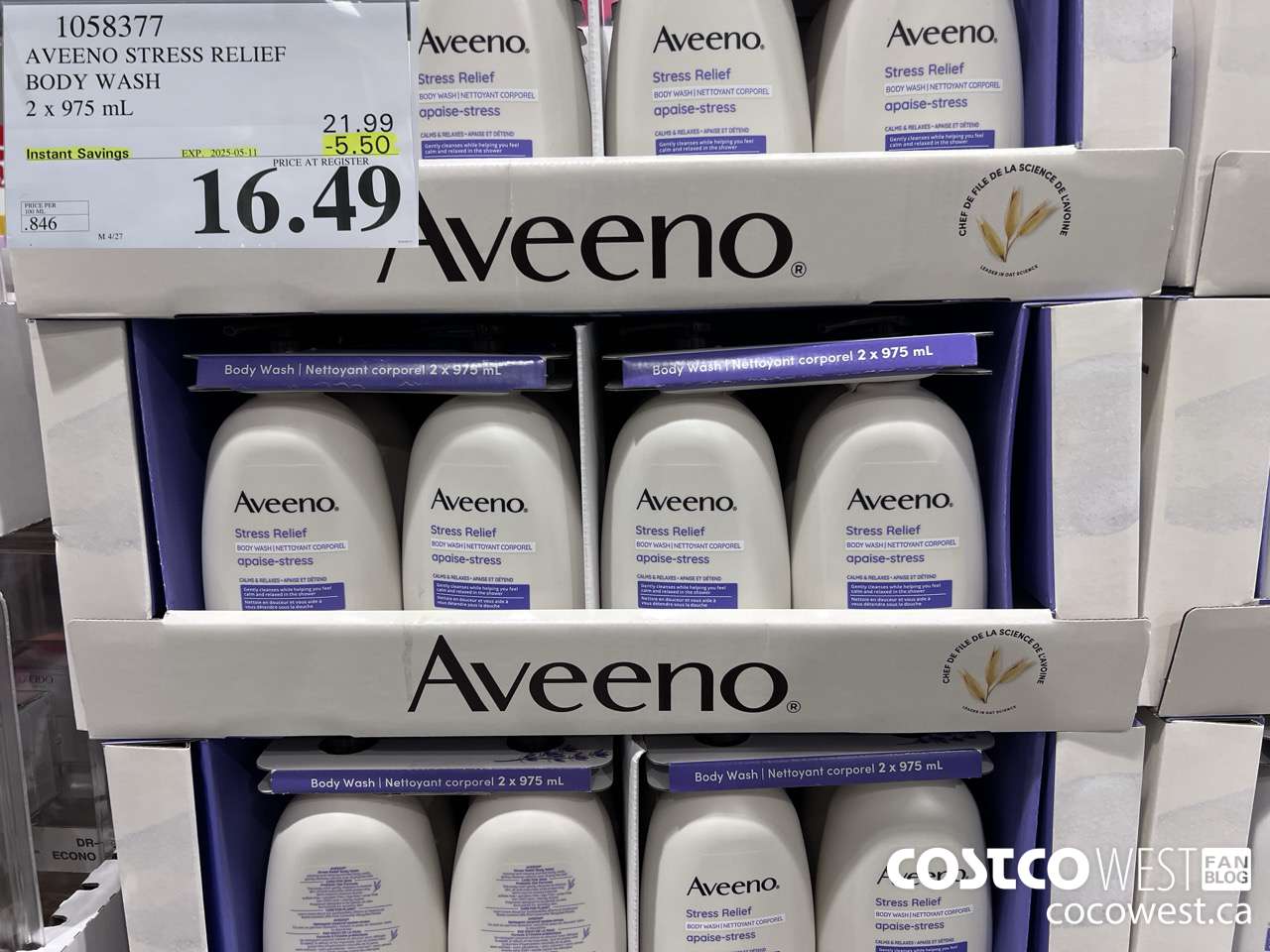 1058377 AVEENO STRESS RELIEF BODY WASH 2 X 975 ML ($5.50 INSTANT SAVINGS EXPIRES ON 2025-05-11) $16.49