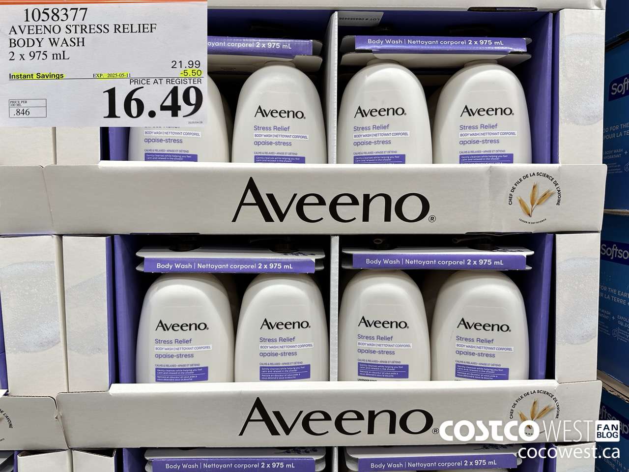 1058377 AVEENO STRESS RELIEF BODY WASH 2 X 975 ML ($5.50 INSTANT SAVINGS EXPIRES ON 2025-05-11) $16.49