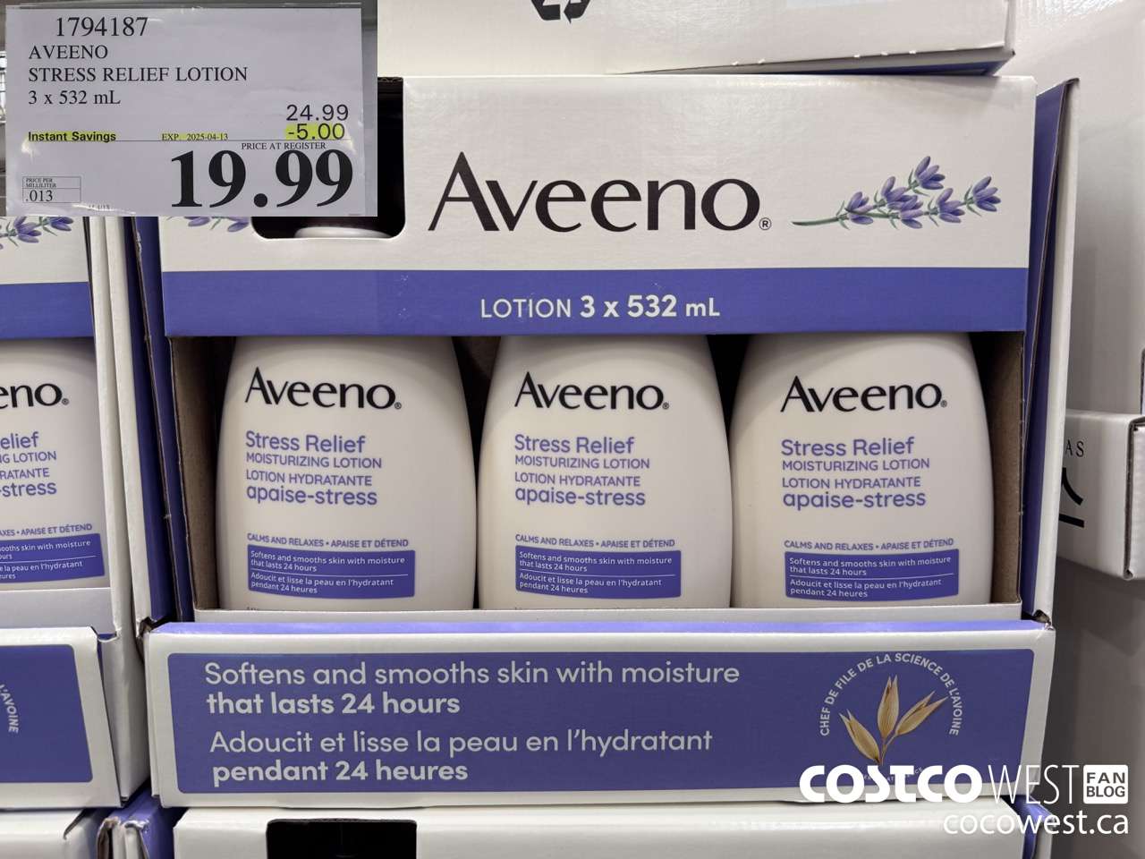 1794187 AVEENO STRESS RELIEF LOTION 3 X 532 ML ($5.00 INSTANT SAVINGS EXPIRES ON 2025-04-13) $19.99