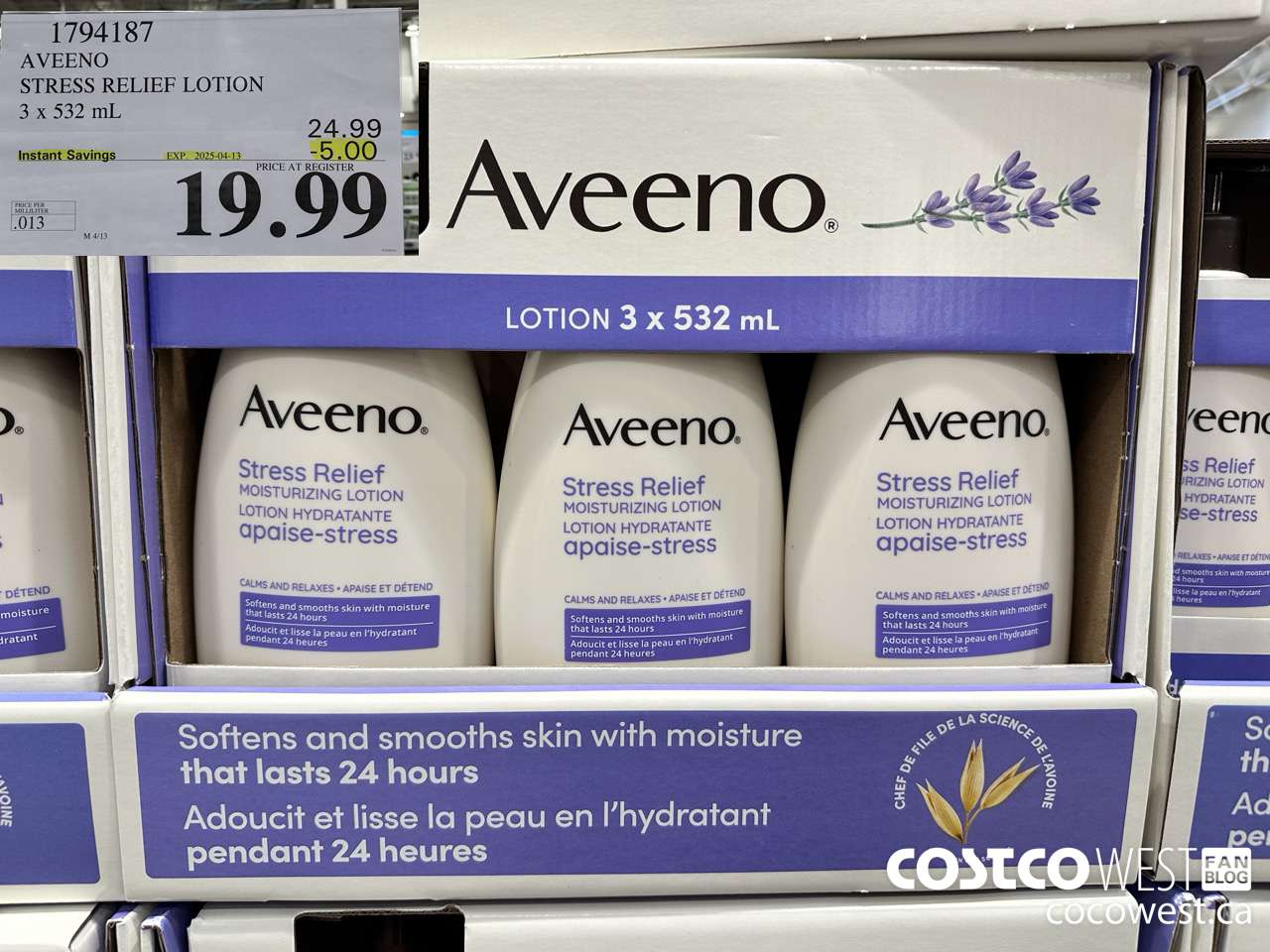 1794187 AVEENO STRESS RELIEF LOTION 3 X 532 ML ($5.00 INSTANT SAVINGS EXPIRES ON 2025-04-13) $19.99