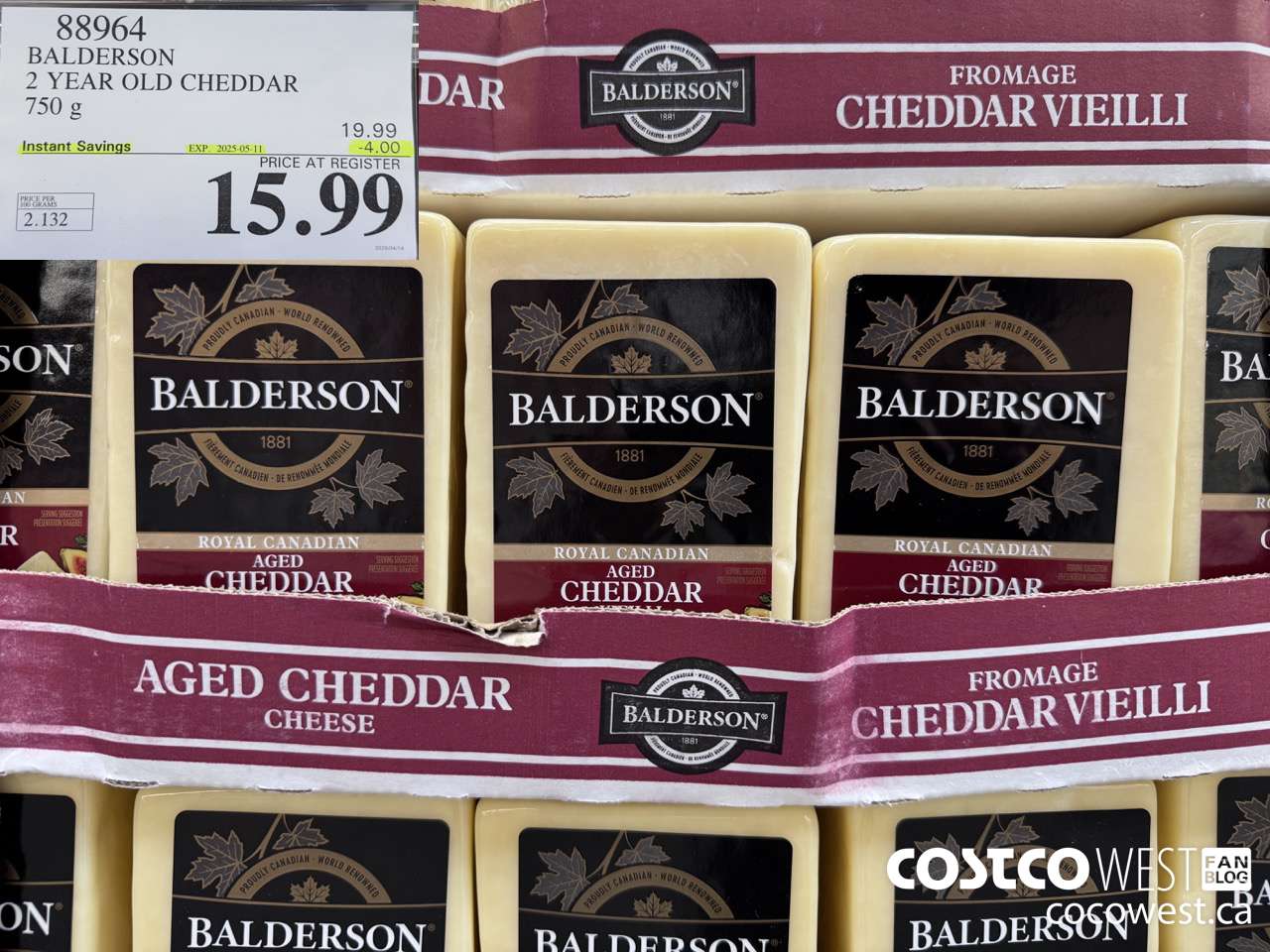 88964 BALDERSON 2 YEAR OLD CHEDDAR 750 g ($4.00 INSTANT SAVINGS EXPIRES ON 2025-05-11) $15.99