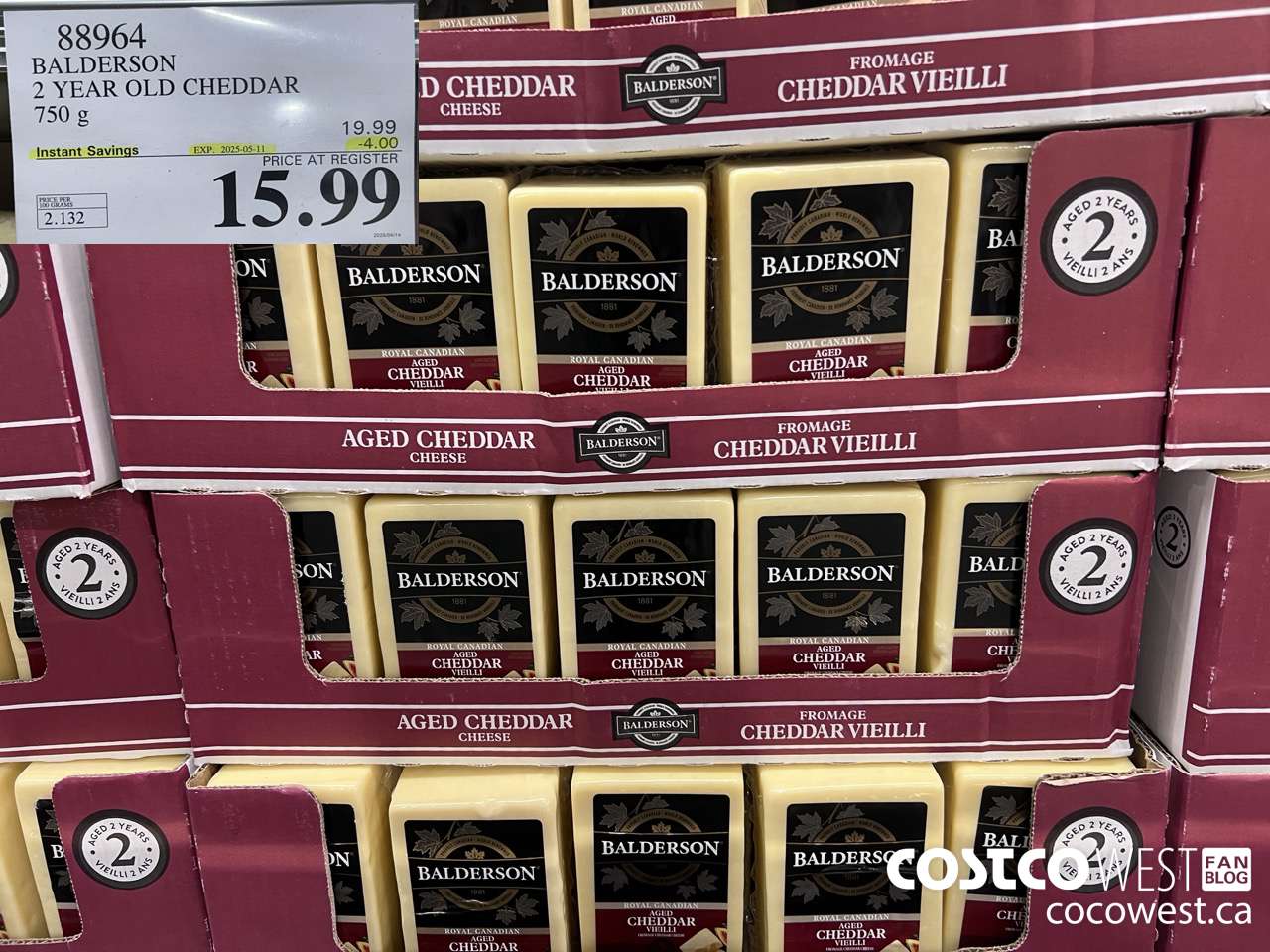 88964 BALDERSON 2 YEAR OLD CHEDDAR 750 g ($4.00 INSTANT SAVINGS EXPIRES ON 2025-05-11) $15.99