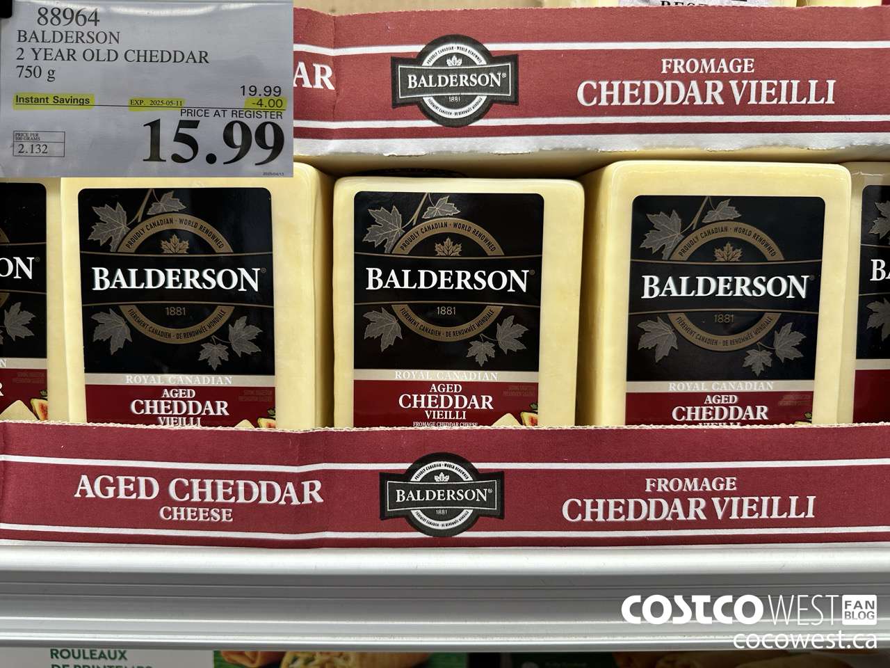 88964 BALDERSON 2 YEAR OLD CHEDDAR 750 g ($4.00 INSTANT SAVINGS EXPIRES ON 2025-05-11) $15.99