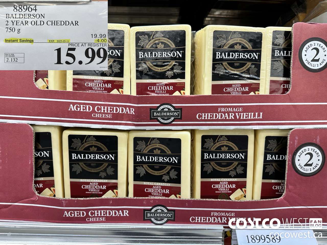 88964 BALDERSON 2 YEAR OLD CHEDDAR 750 g ($4.00 INSTANT SAVINGS EXPIRES ON 2025-05-11) $15.99