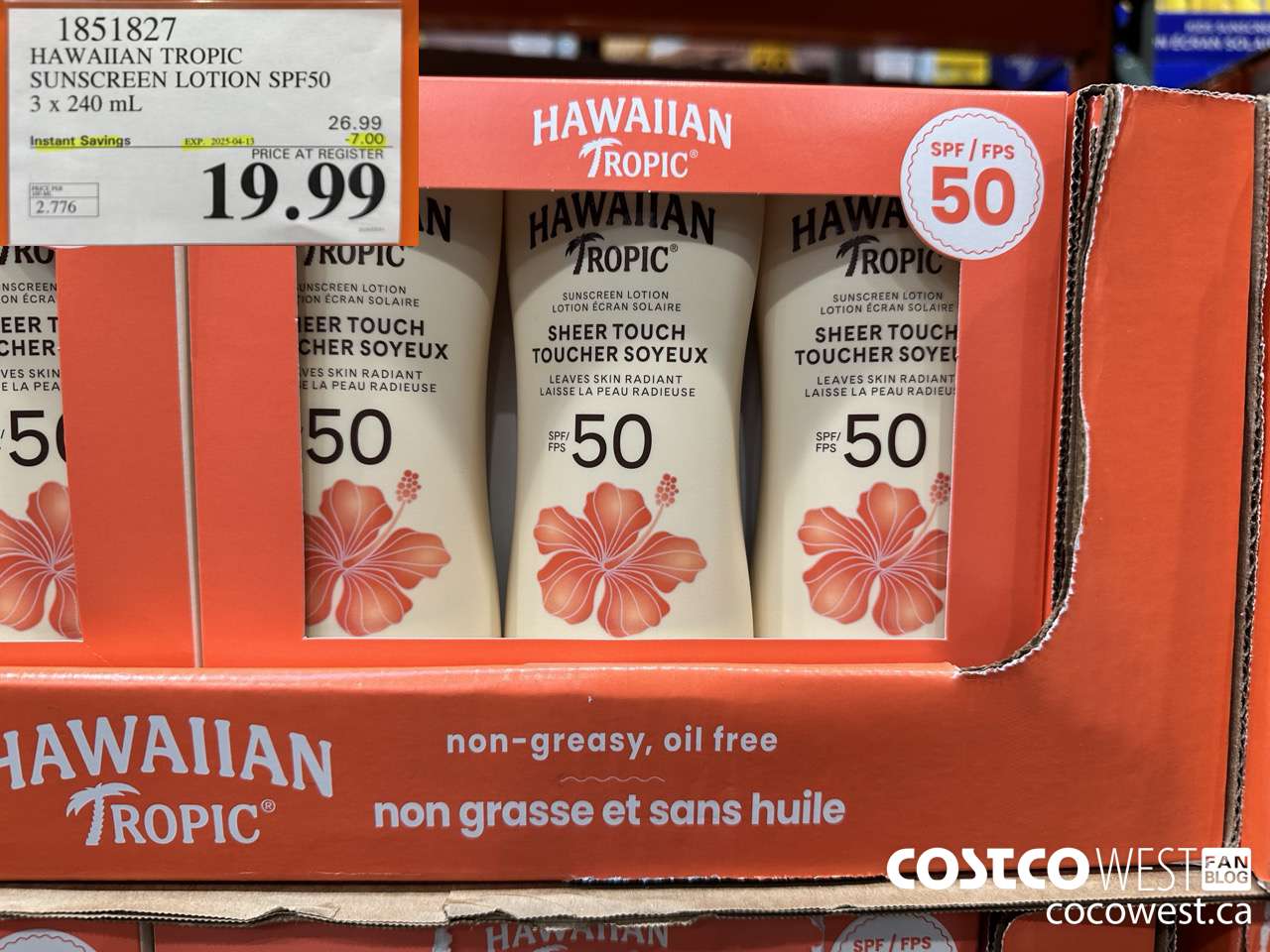 1851827 BANANA BOAT HAWAIIAN TROPIC SPF 50 3 X 240ML ($7.00 INSTANT SAVINGS EXPIRES ON 2025-04-13) $19.99