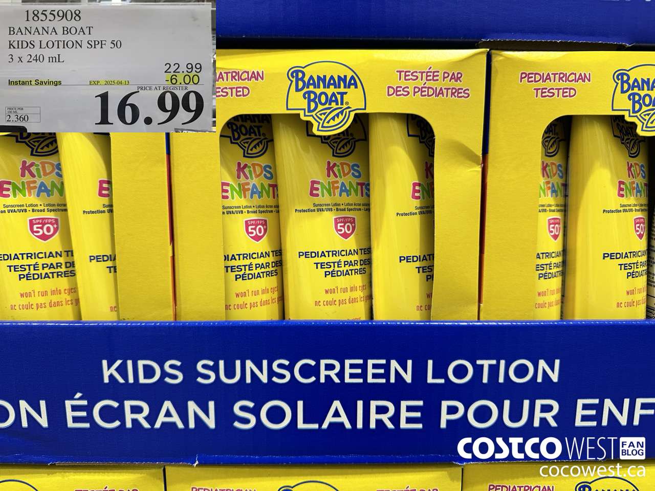 1855908 BANANA BOAT KIDS LOTION SPF 50 3 X 240ML ($6.00 INSTANT SAVINGS EXPIRES ON 2025-04-13) $16.99