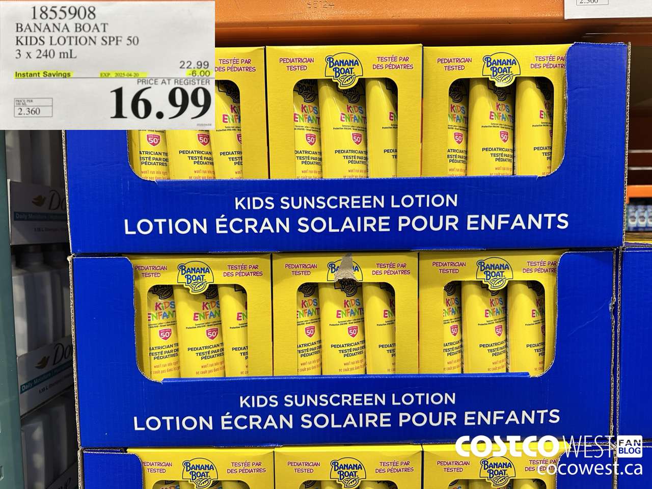 1855908 BANANA BOAT KIDS LOTION SPF 50 3 X 240ML ($6.00 INSTANT SAVINGS EXPIRES ON 2025-04-20) $16.99