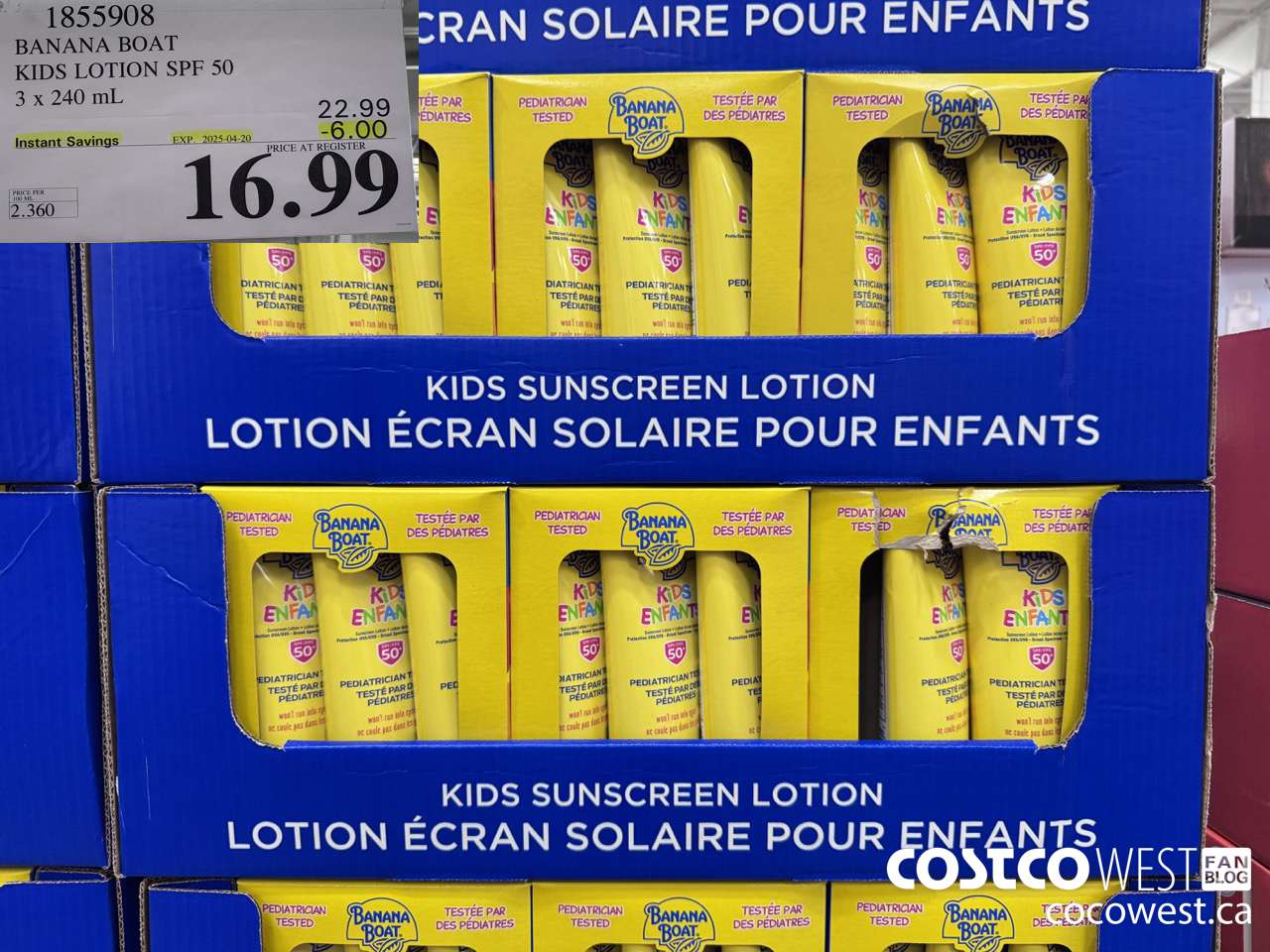 1855908 BANANA BOAT KIDS LOTION SPF 50 3 X 240ML ($6.00 INSTANT SAVINGS EXPIRES ON 2025-04-20) $16.99