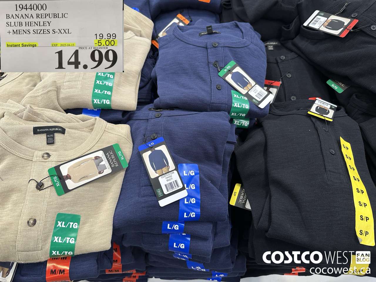 1944000 BANANA REPUBLIC SLUB HENLEY MENS SIZES S-XXL ($5.00 INSTANT SAVINGS EXPIRES ON 2025-04-13) $14.99