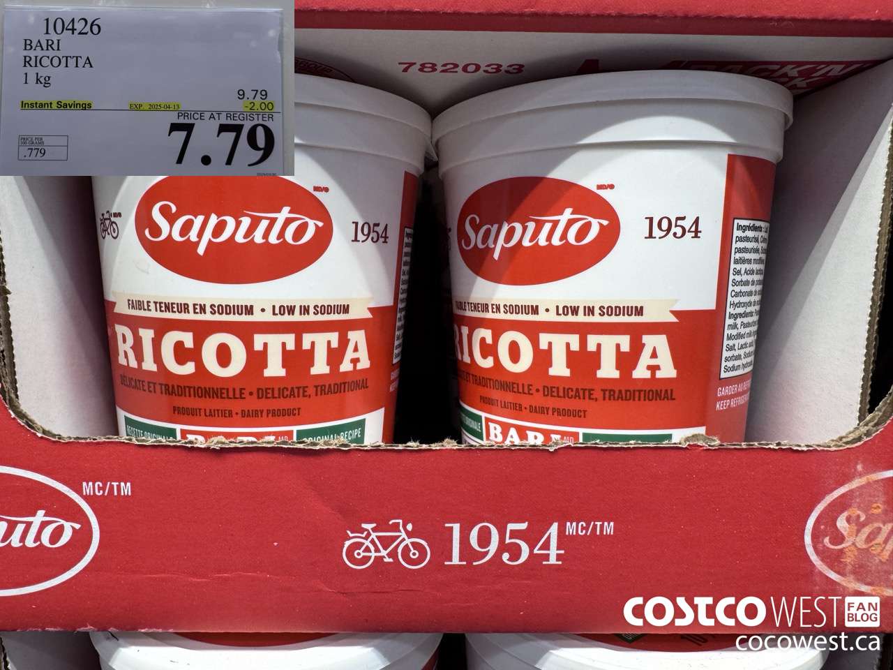 10426 BARI RICOTTA 1 kg ($2.00 INSTANT SAVINGS EXPIRES ON 2025-04-13) $7.79