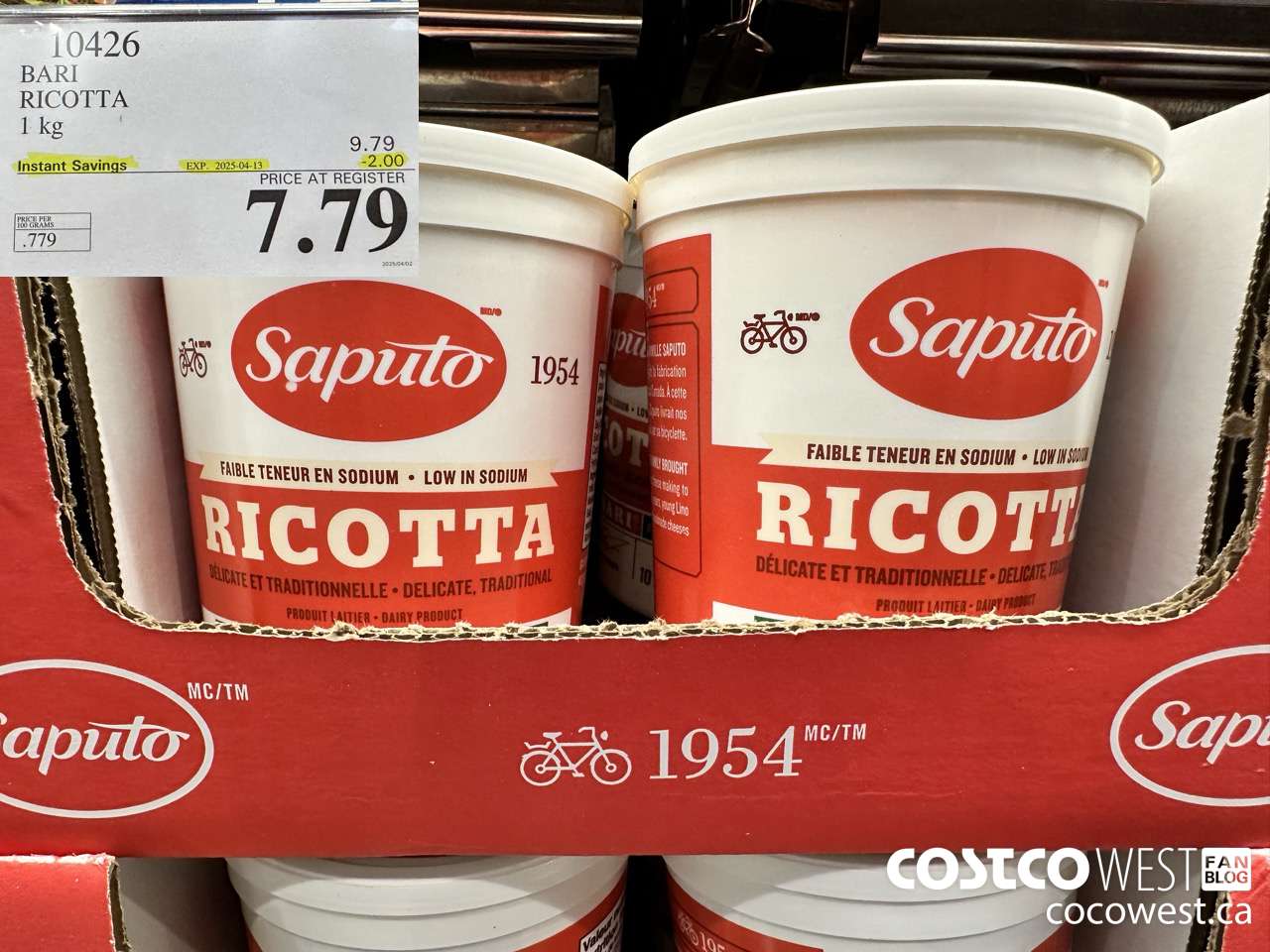 10426 BARI RICOTTA 1 kg ($2.00 INSTANT SAVINGS EXPIRES ON 2025-04-13) $7.79
