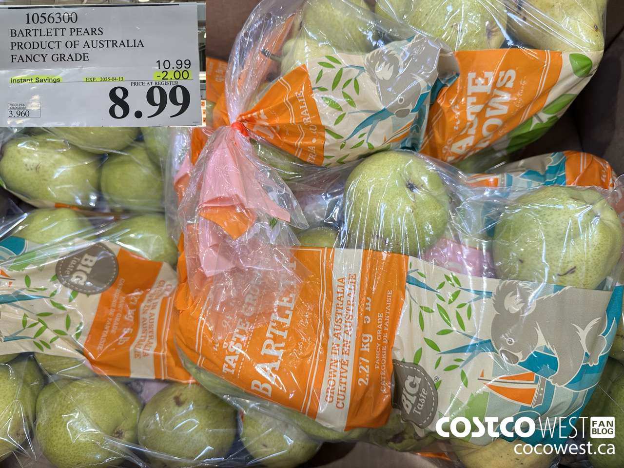 1056300 BARTLETT PEARS PRODUCT OF AUSTRALIA FANCY GRADE ($2.00 INSTANT SAVINGS EXPIRES ON 2025-04-13) $8.99