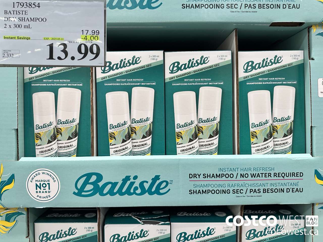 1793854 BATISTE DRY SHAMPOO 2 X 300ML ($4.00 INSTANT SAVINGS EXPIRES ON 2025-05-11) $13.99