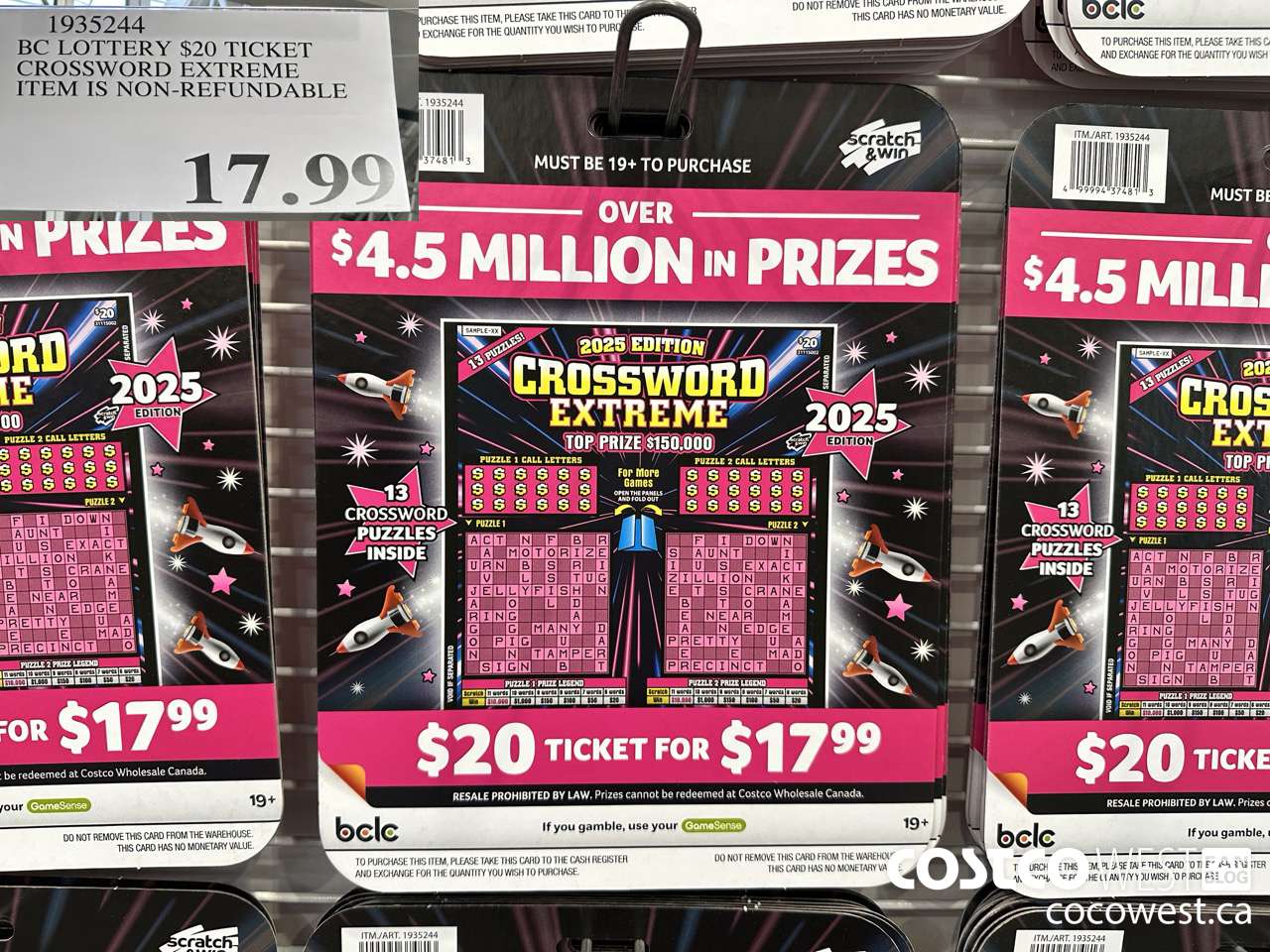 1935244 BC LOTTERY $20 TICKET CROSSWORD EXTREME ITEM IS NON-REFUNDABLE $17.99