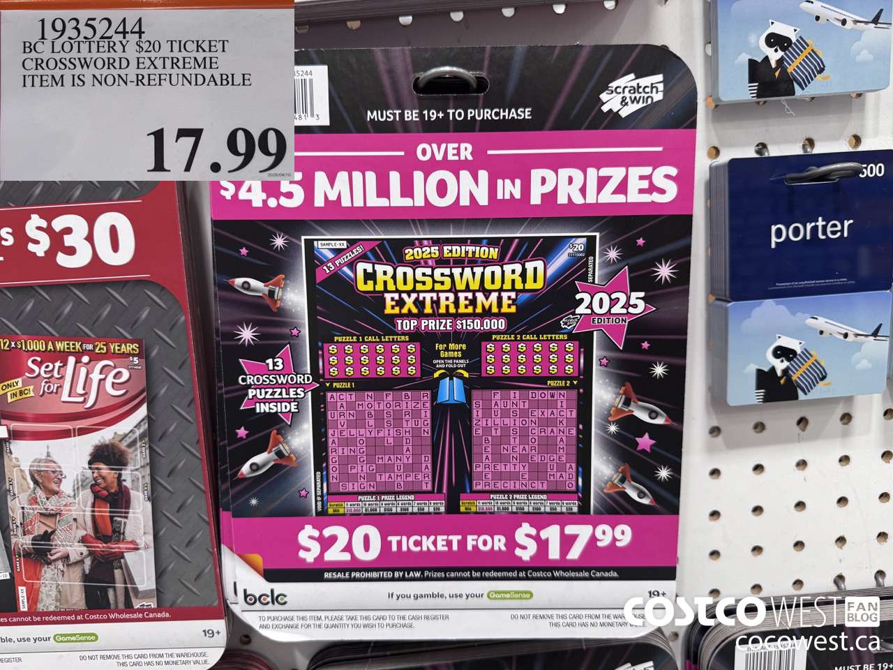 1935244 BC LOTTERY $20 TICKET CROSSWORD EXTREME ITEM IS NON-REFUNDABLE $17.99