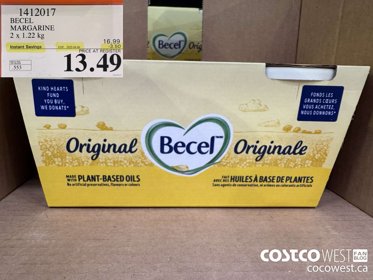 1412017 BECEL MARGARINE 2 x 1.22 kg ($3.50 INSTANT SAVINGS EXPIRES ON 2025-04-06) $13.49