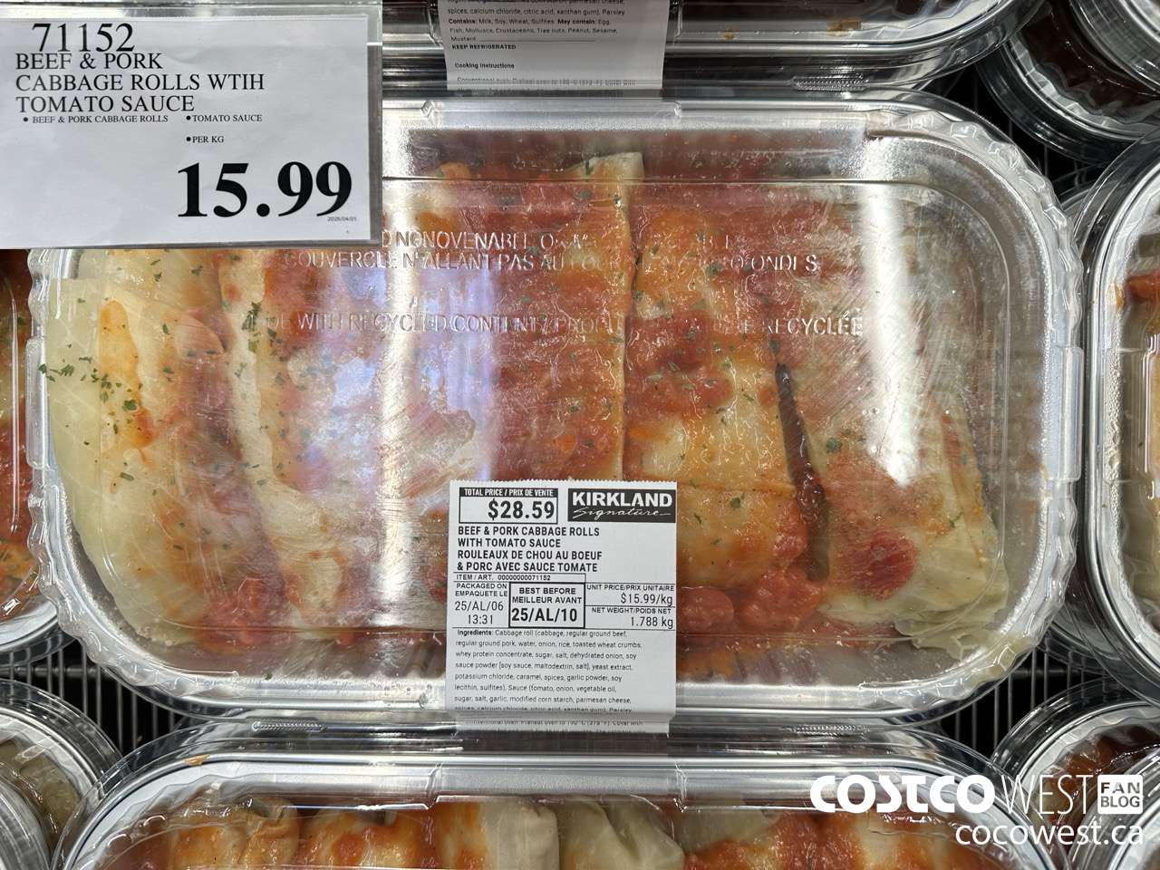 71152 BEEF & PORK CABBAGE ROLLS WITH TOMATO SAUCE $15.99