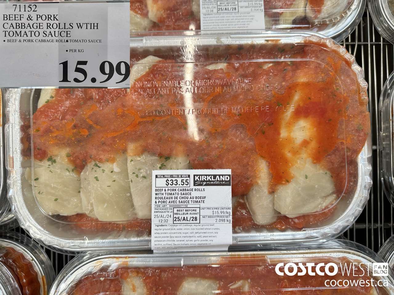 71152 BEEF & PORK CABBAGE ROLLS WITH TOMATO SAUCE $15.99