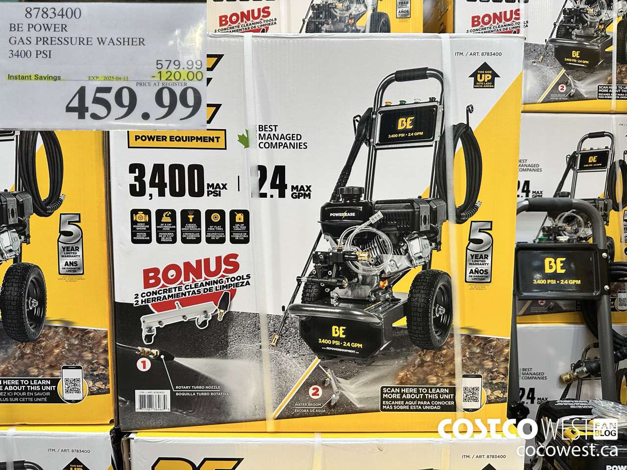 8783400 BE POWER PRESSURE WASHER 3400 PSI ($120.00 INSTANT SAVINGS EXPIRES ON 2025-04-13) $459.99
