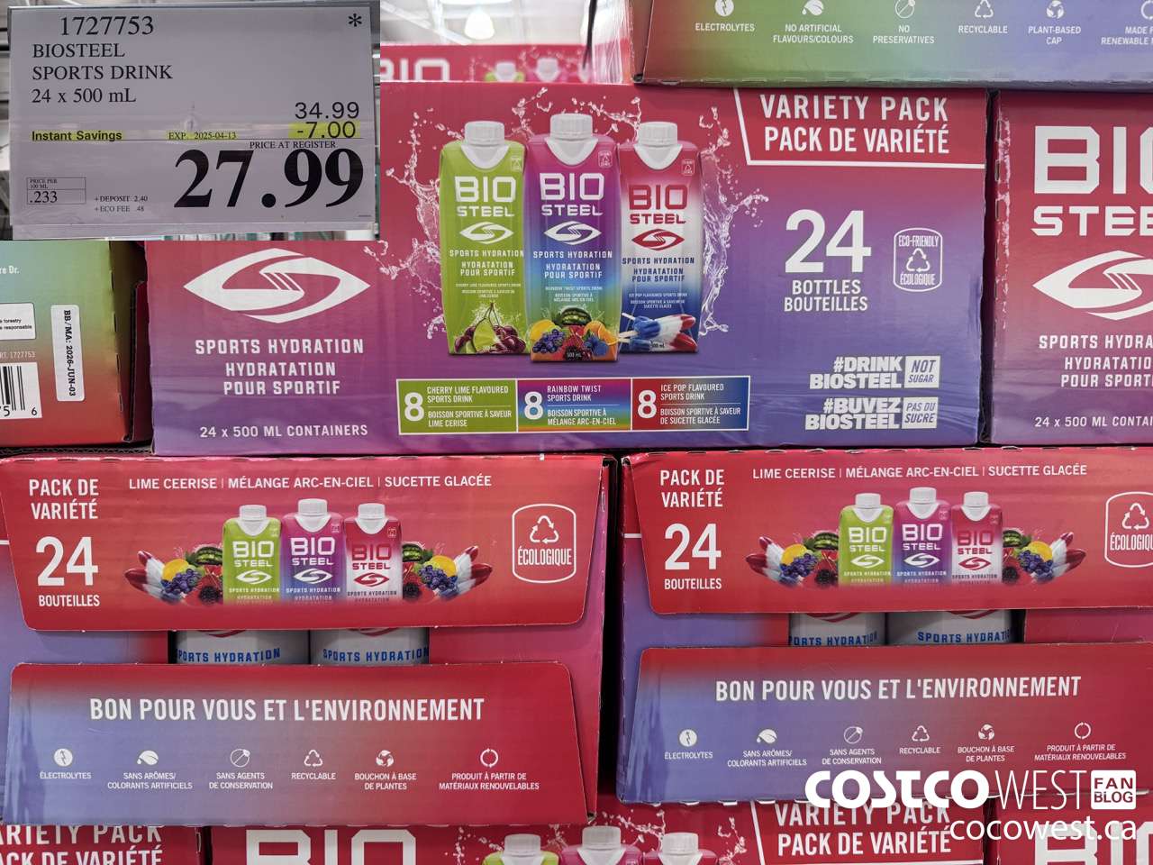 1727753 BIOSTEEL SPORTS DRINK 24 X 500 ML ($7.00 INSTANT SAVINGS EXPIRES ON 2025-04-13) $27.99