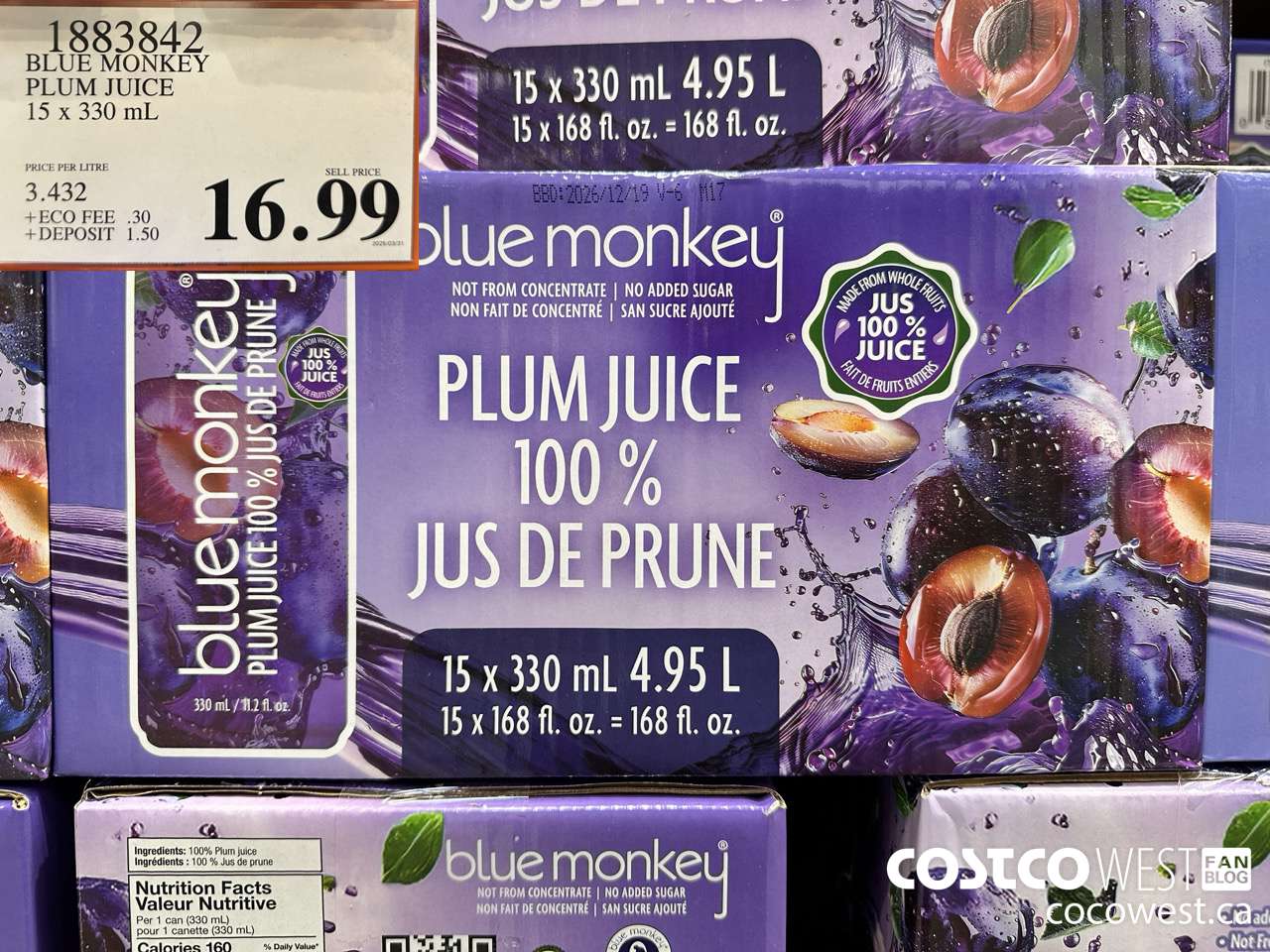 1883842 BLUE MONKEY PLUM JUICE 15 X 330ML $16.99