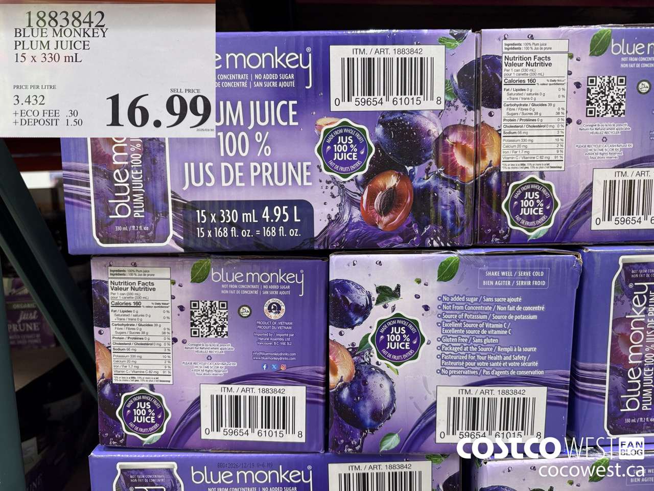 1883842 BLUE MONKEY PLUM JUICE 15 X 330ML $16.99