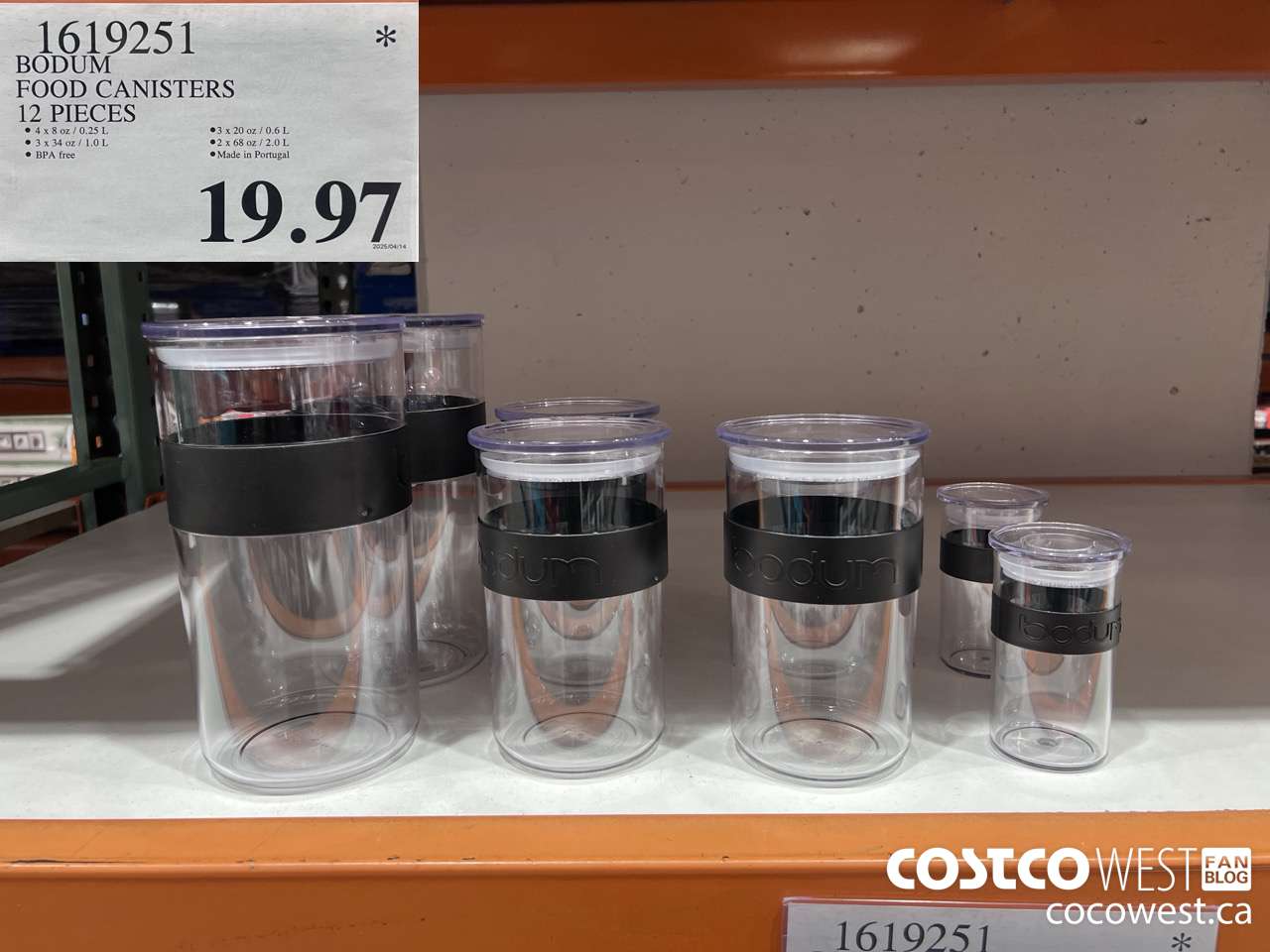 1619251 BODUM FOOD CANISTERS 12 PIECES $19.97