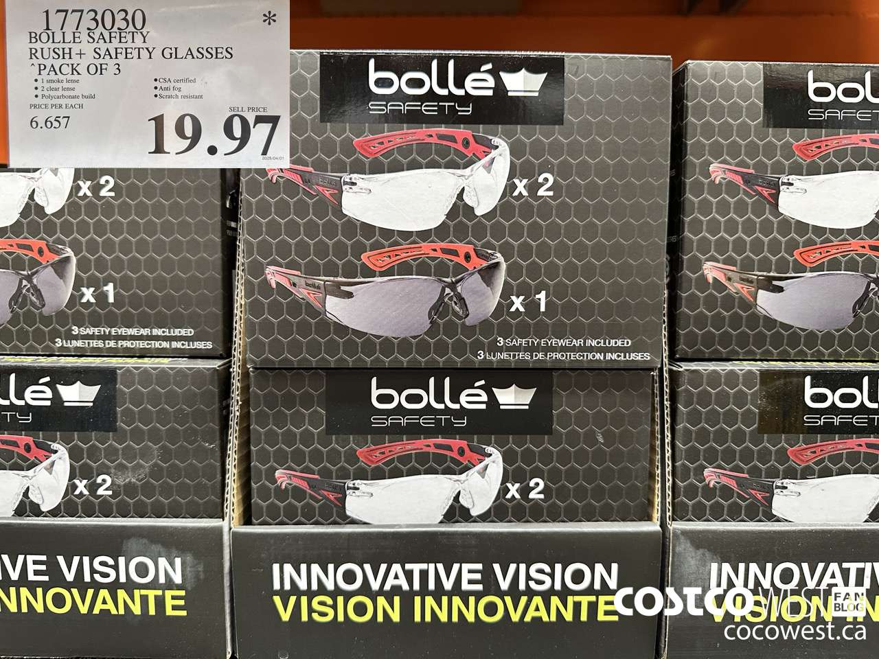 1773030 BOLLE SAFE RUSH+ SAFETY GLASSES PACK OF 3 $19.97