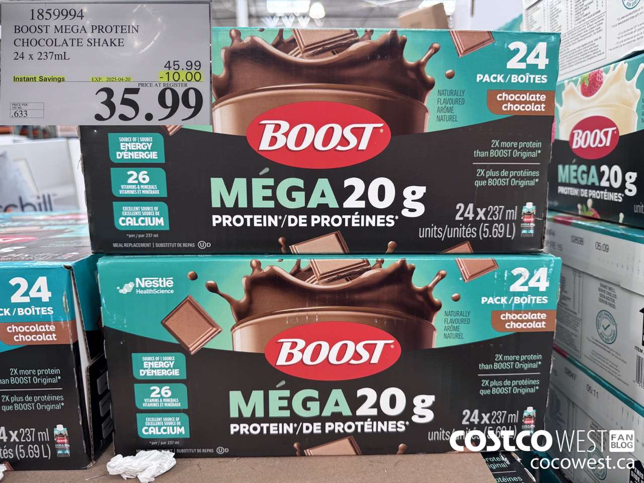 1859994 BOOST MEGA PROTEIN CHOCOLATE SHAKE 24 X 237ML ($10.00 INSTANT SAVINGS EXPIRES ON 2025-04-20) $35.99