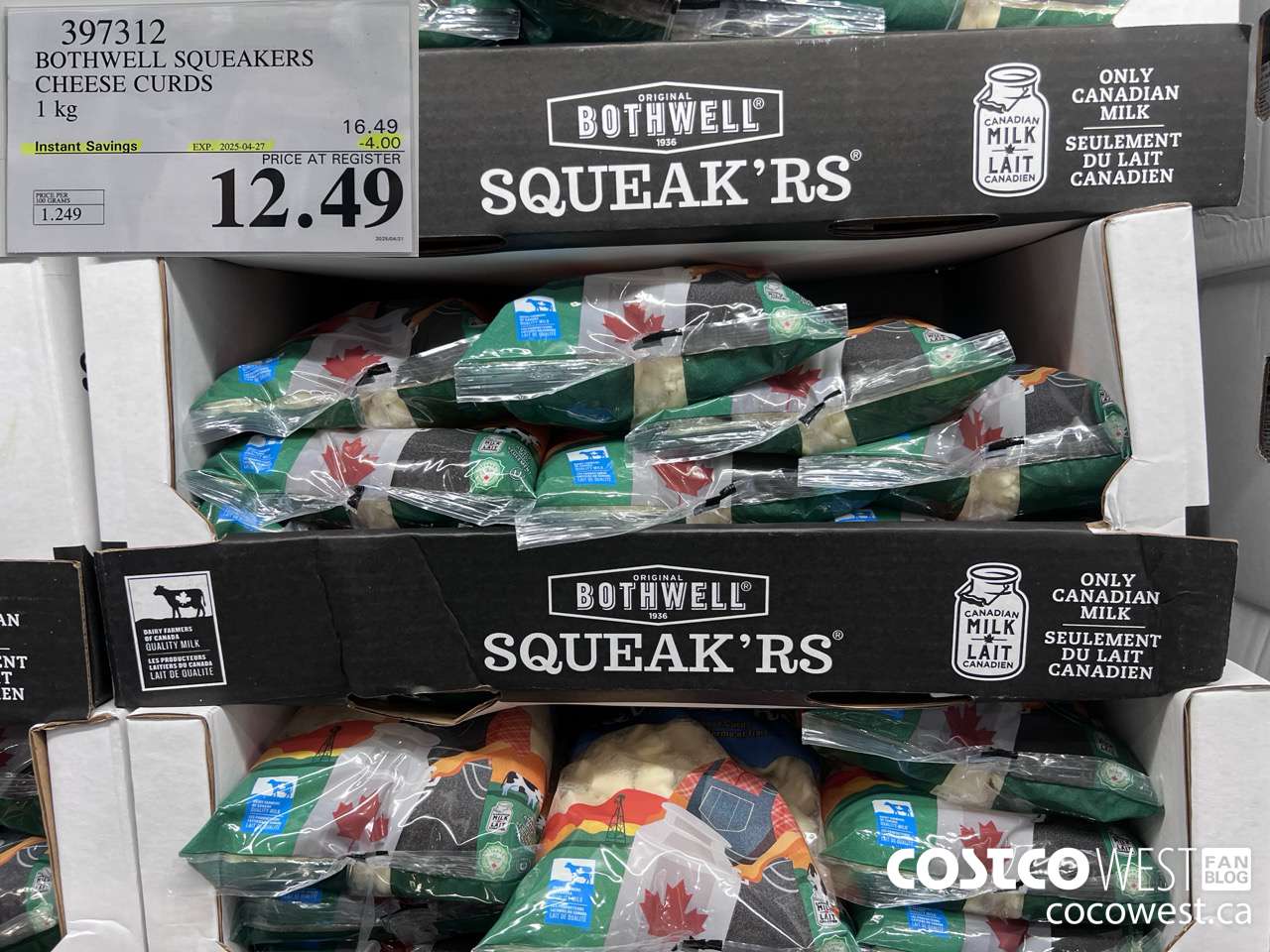397312 BOTHWELL SQUEAKERS CHEESE CURDS 1KG ($4.00 INSTANT SAVINGS EXPIRES ON 2025-04-27) $12.49