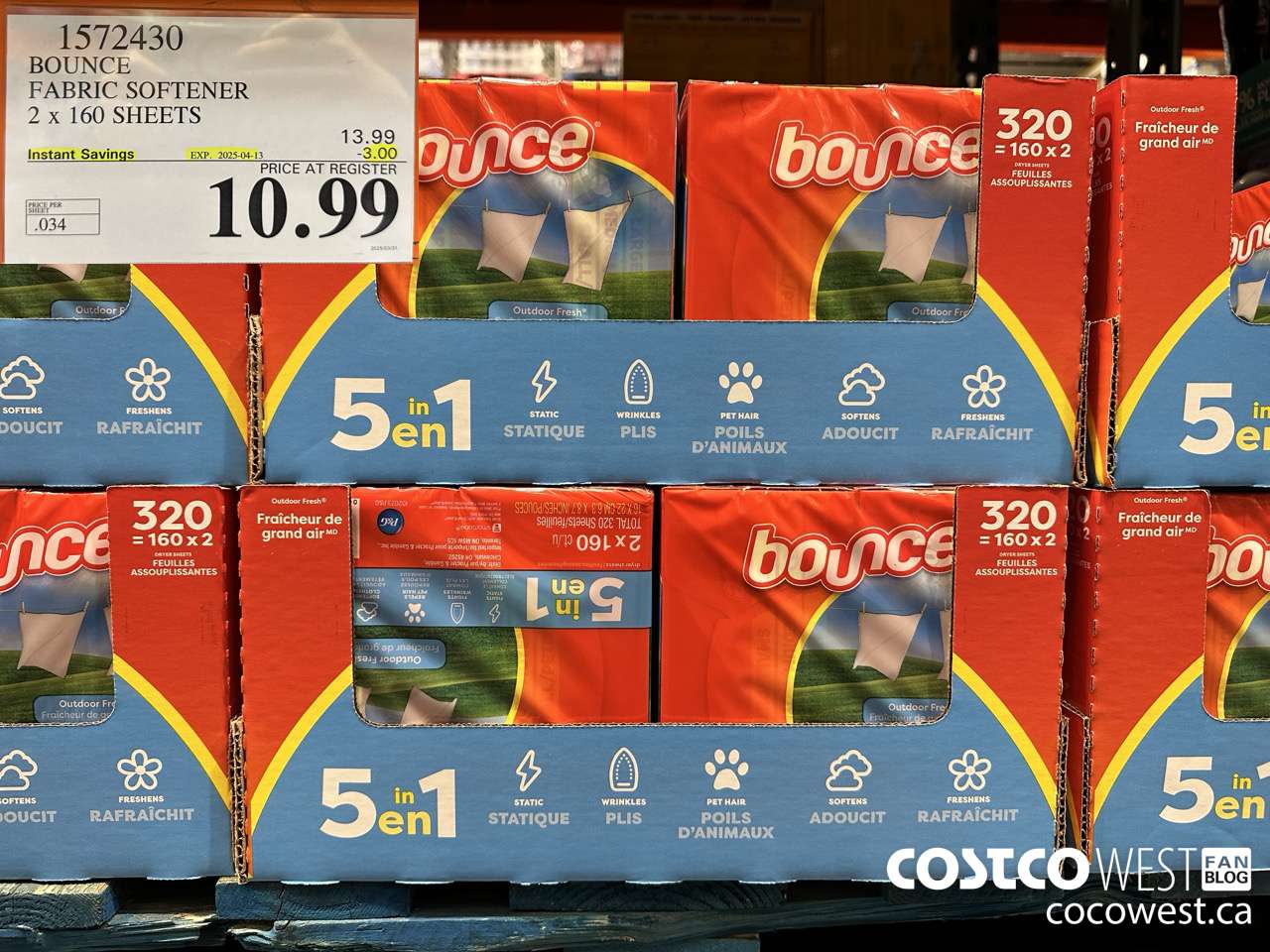 1572430 BOUNCE FABRIC SOFTENER 2 X 160 SHEETS ($3.00 INSTANT SAVINGS EXPIRES ON 2025-04-13) $10.99