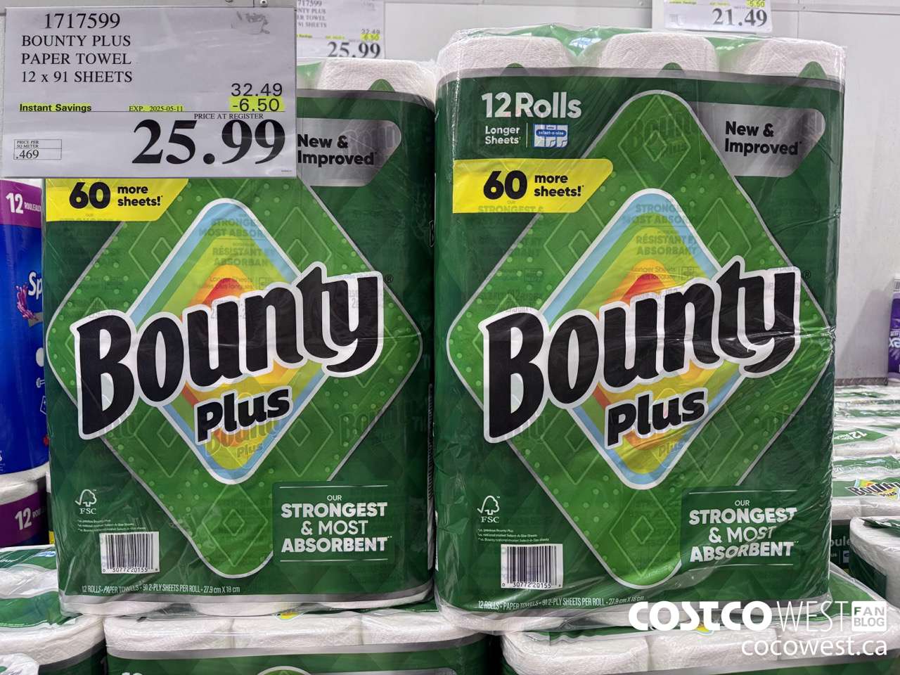 1717599 BOUNTY PLUS PAPER TOWEL 12 X 91 SHEETS ($6.50 INSTANT SAVINGS EXPIRES ON 2025-05-11) $25.99