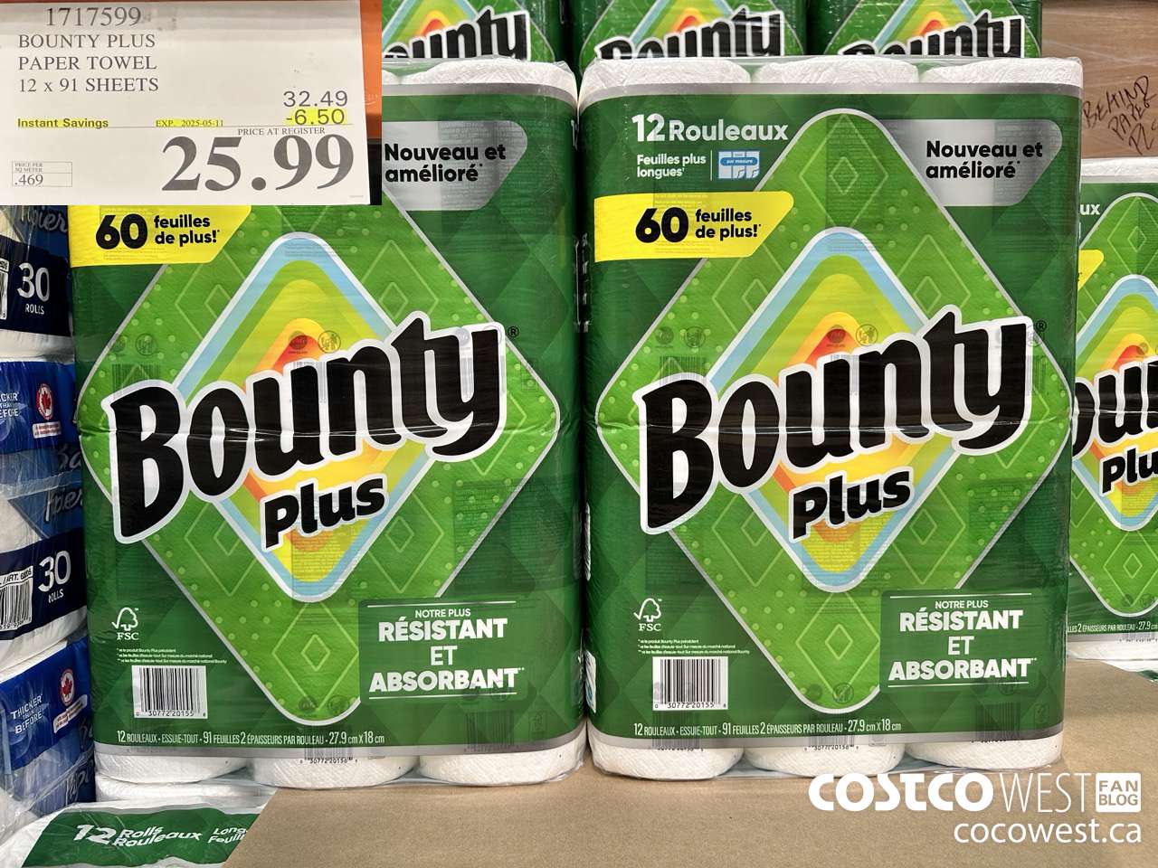 1717599 BOUNTY PLUS PAPER TOWEL 12 X 91 SHEETS ($6.50 INSTANT SAVINGS EXPIRES ON 2025-05-11) $25.99