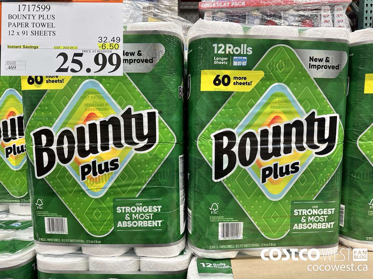 1717599 BOUNTY PLUS PAPER TOWEL 12 X 91 SHEETS ($6.50 INSTANT SAVINGS EXPIRES ON 2025-05-11) $25.99