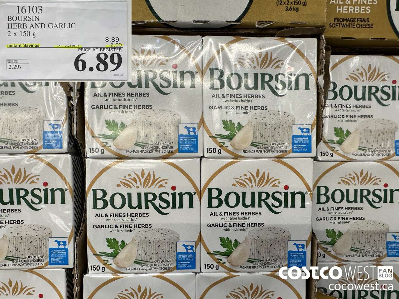 16103 BOURSIN HERB AND GARLIC 2 x 150 g ($2.00 INSTANT SAVINGS EXPIRES ON 2025-04-13) $6.89