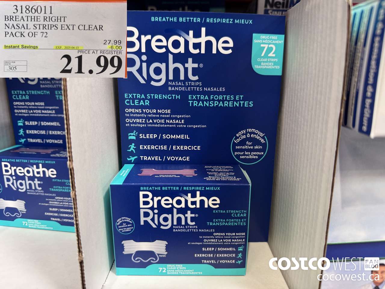 3186011 BREATHE RIGHT NASAL STRIPS EXT CLEAR PACK OF 72 ($6.00 INSTANT SAVINGS EXPIRES ON 2025-04-13) $21.99