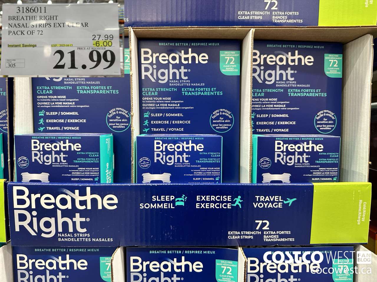 3186011 BREATHE RIGHT NASAL STRIPS EXT CLEAR PACK OF 72 ($6.00 INSTANT SAVINGS EXPIRES ON 2025-04-13) $21.99
